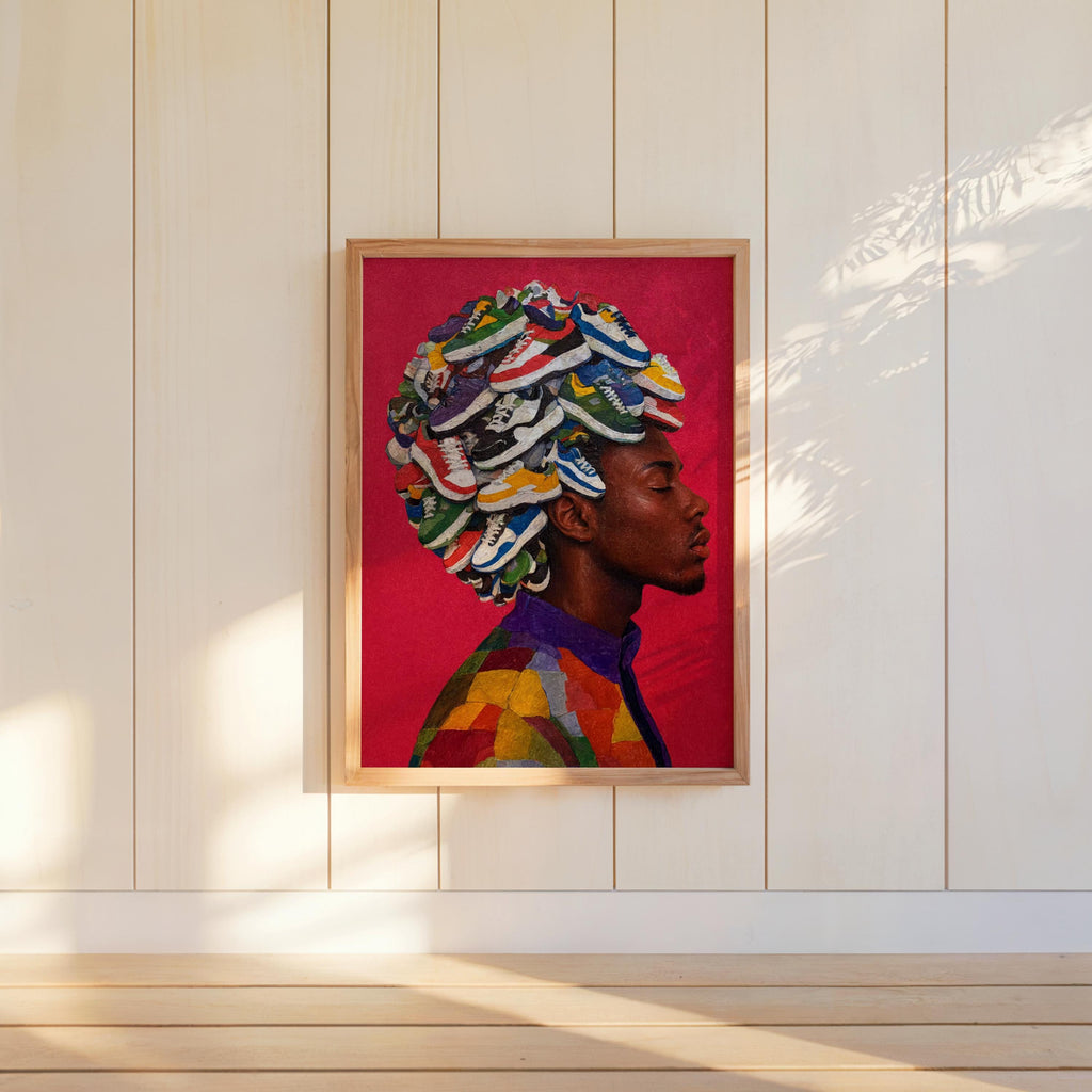 Afro Sneakerhead Black Man Wall Art, Urban Afrocentric Trainers Shoe Print, Streetwear Fashion Decor, Basketball Street Style Culture Poster