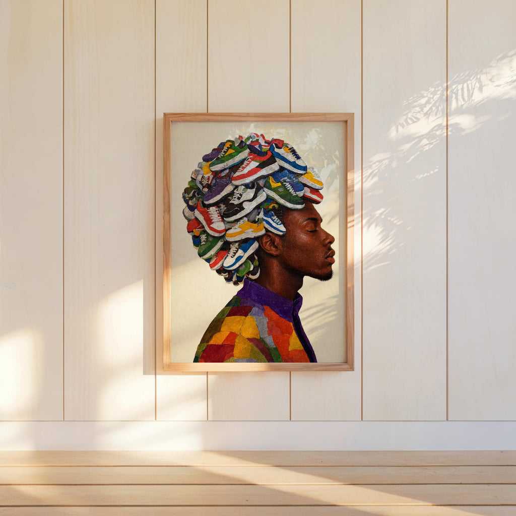Afro Sneakerhead Black Man Wall Art, Urban Afrocentric Trainers Shoe Print, Streetwear Fashion Decor, Basketball Street Style Culture Poster