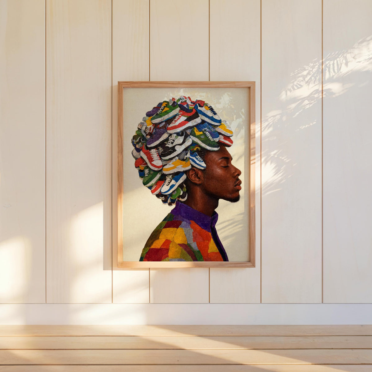 Afro Sneakerhead Black Man Wall Art, Urban Afrocentric Trainers Shoe Print, Streetwear Fashion Decor, Basketball Street Style Culture Poster