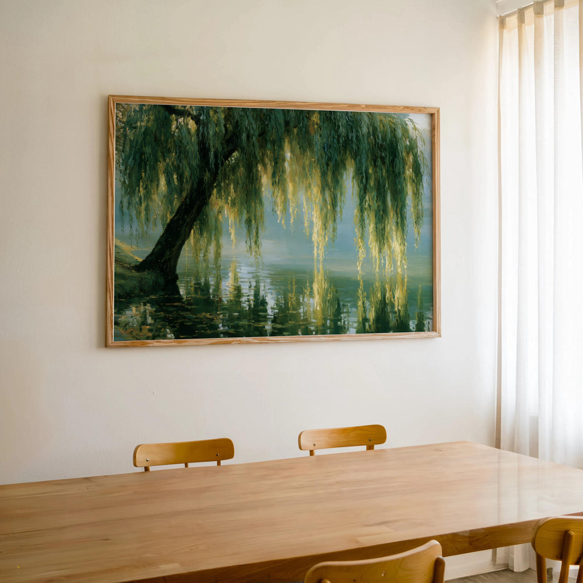 Weeping Willow Wall Art: Moody Impressionist Landscape Print, Dark Sage Green Nature Painting, Peaceful Forest Decor Botanical Earthy Canvas