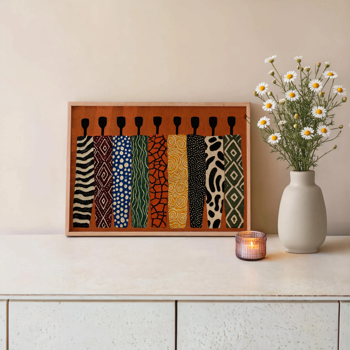 Abstract African Art Print, Ethnic Tribal Figures Wall Art, Afrocentric Black People Figurative Decor, Modern Colorful Cultural Afro Panel