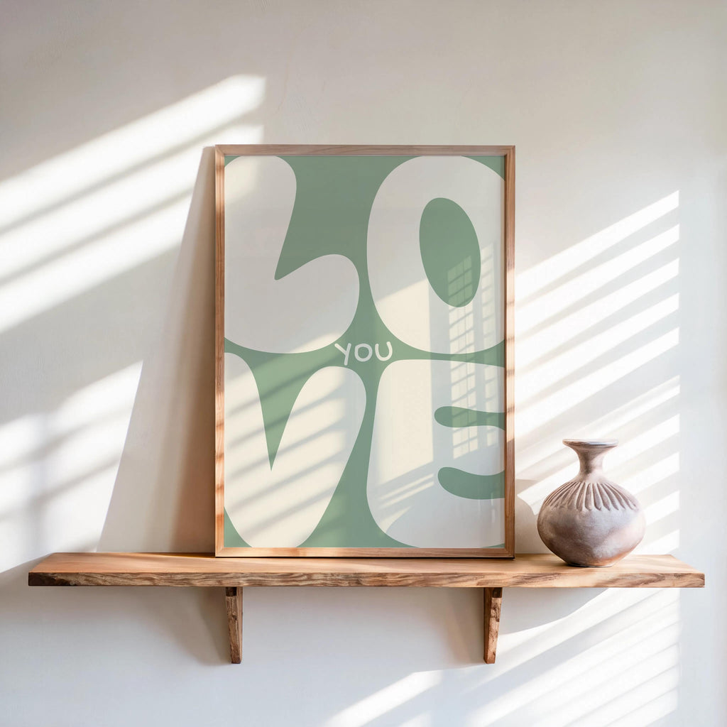 Love You Retro Wall Art, Colorful Typography Poster, Romantic Graphic Print, Playful Bedroom Decor