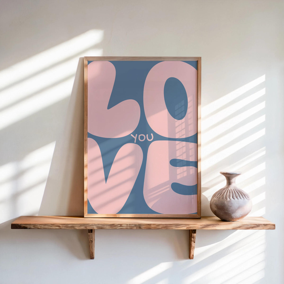 Love You Retro Wall Art, Colorful Typography Poster, Romantic Graphic Print, Playful Bedroom Decor