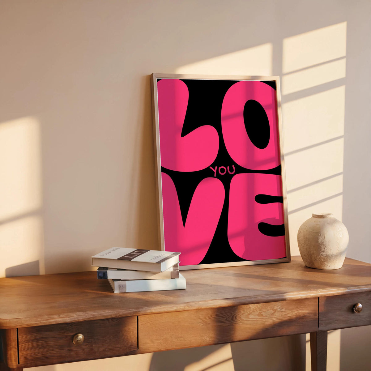 Love You Retro Wall Art, Colorful Typography Poster, Romantic Graphic Print, Playful Bedroom Decor