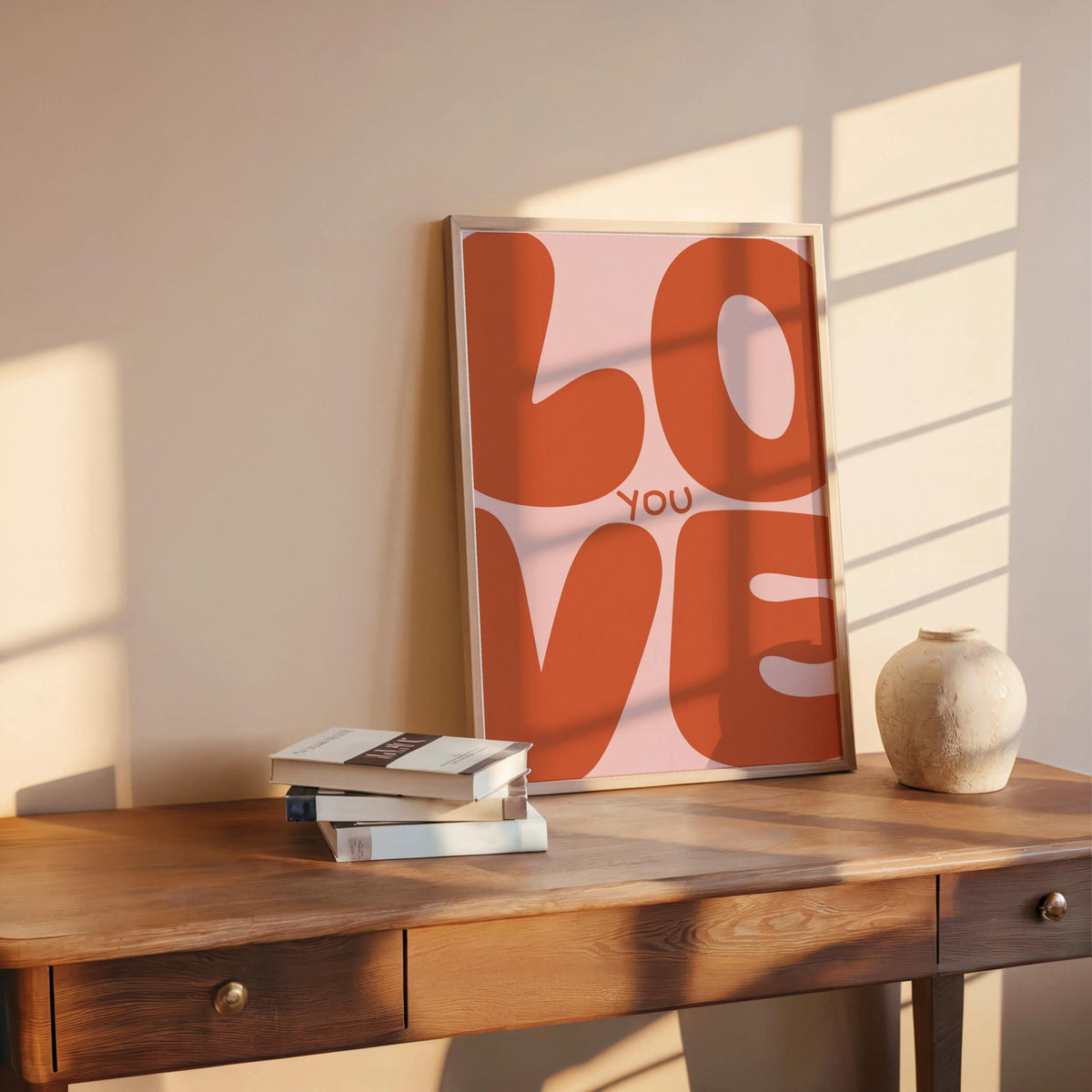 Love You Retro Wall Art, Colorful Typography Poster, Romantic Graphic Print, Playful Bedroom Decor
