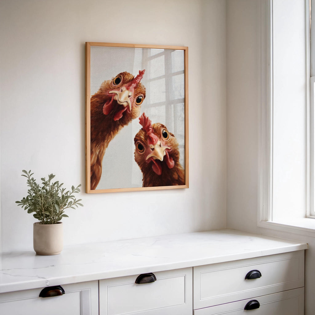Funny Chicken Wall Art, Rustic Hen Painting, Whimsical Farm Animal Print, Mid Century Retro Bird Poster, Quirky Country Bird Kitchen Decor