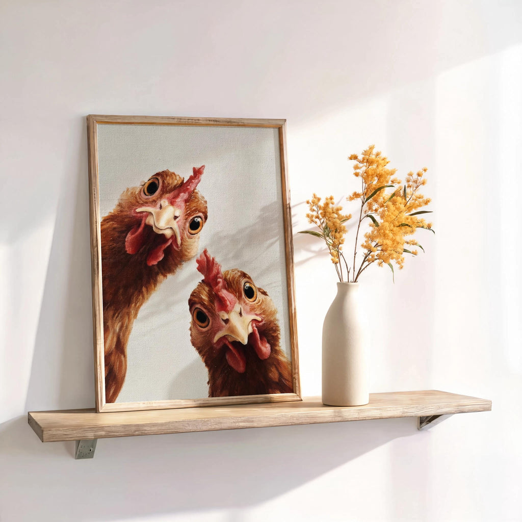 Funny Chicken Wall Art, Rustic Hen Painting, Whimsical Farm Animal Print, Mid Century Retro Bird Poster, Quirky Country Bird Kitchen Decor
