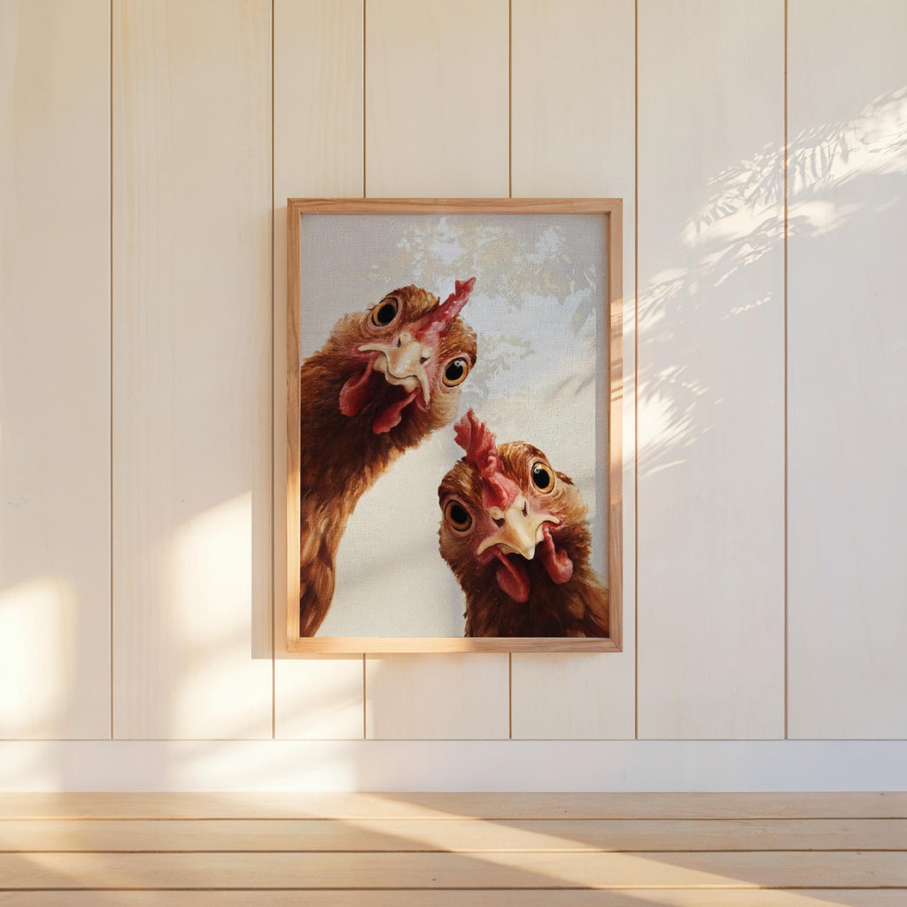 Funny Chicken Wall Art, Rustic Hen Painting, Whimsical Farm Animal Print, Mid Century Retro Bird Poster, Quirky Country Bird Kitchen Decor