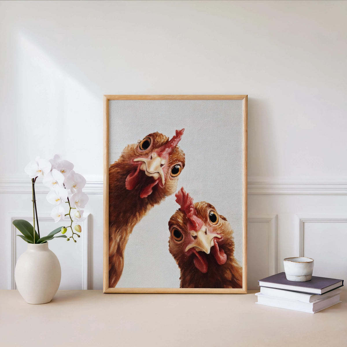 Funny Chicken Wall Art, Rustic Hen Painting, Whimsical Farm Animal Print, Mid Century Retro Bird Poster, Quirky Country Bird Kitchen Decor