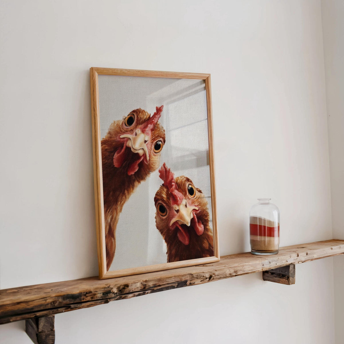 Funny Chicken Wall Art, Rustic Hen Painting, Whimsical Farm Animal Print, Mid Century Retro Bird Poster, Quirky Country Bird Kitchen Decor
