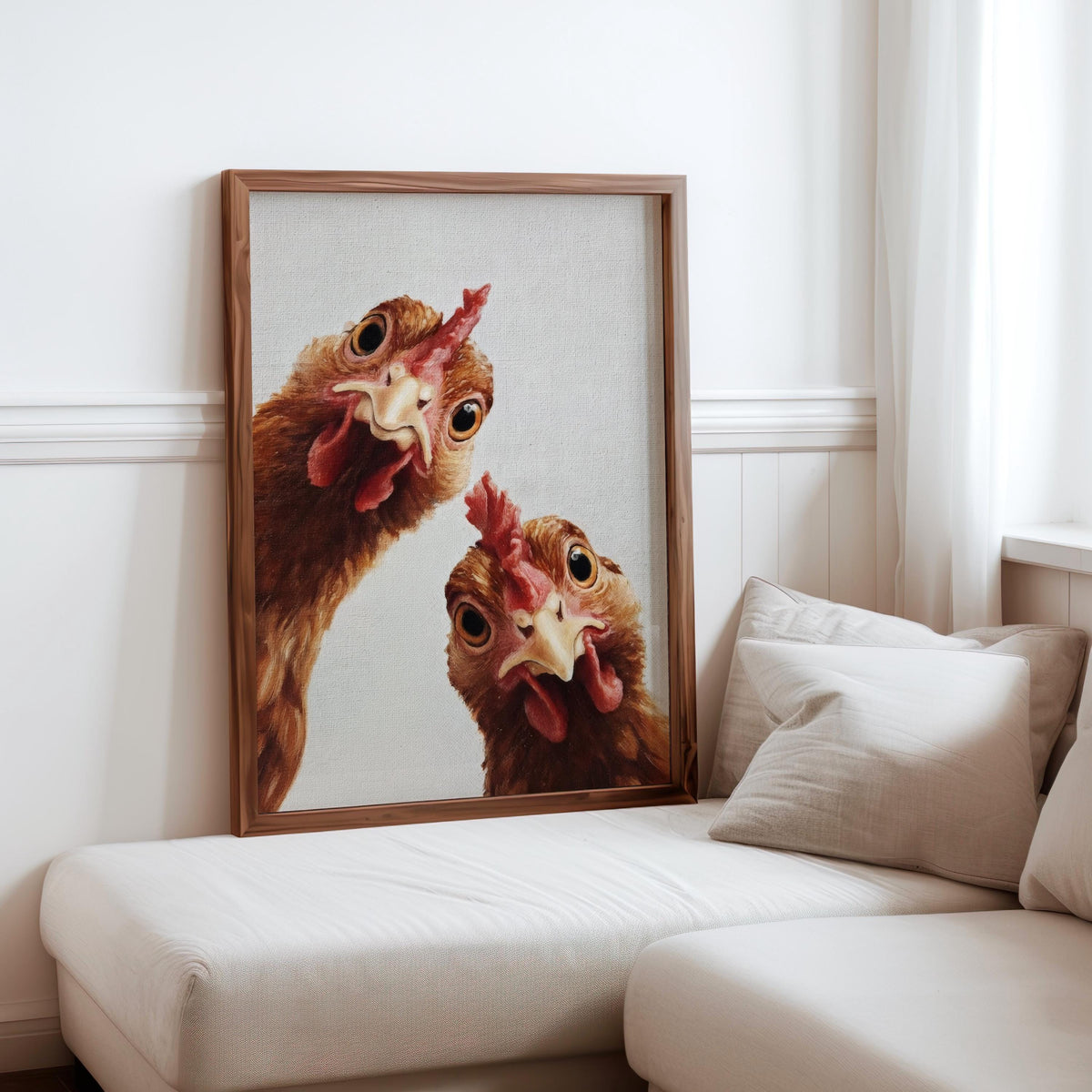 Funny Chicken Wall Art, Rustic Hen Painting, Whimsical Farm Animal Print, Mid Century Retro Bird Poster, Quirky Country Bird Kitchen Decor