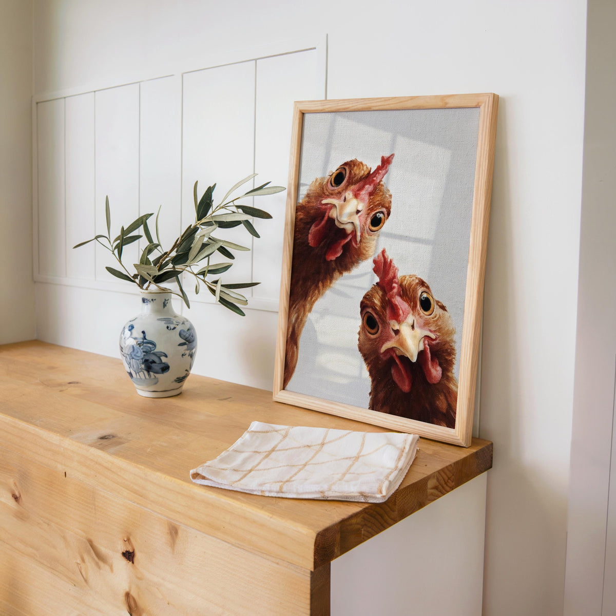 Funny Chicken Wall Art, Rustic Hen Painting, Whimsical Farm Animal Print, Mid Century Retro Bird Poster, Quirky Country Bird Kitchen Decor