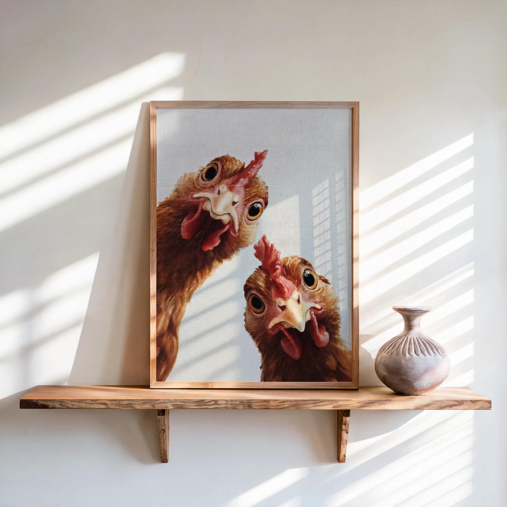 Funny Chicken Wall Art, Rustic Hen Painting, Whimsical Farm Animal Print, Mid Century Retro Bird Poster, Quirky Country Bird Kitchen Decor