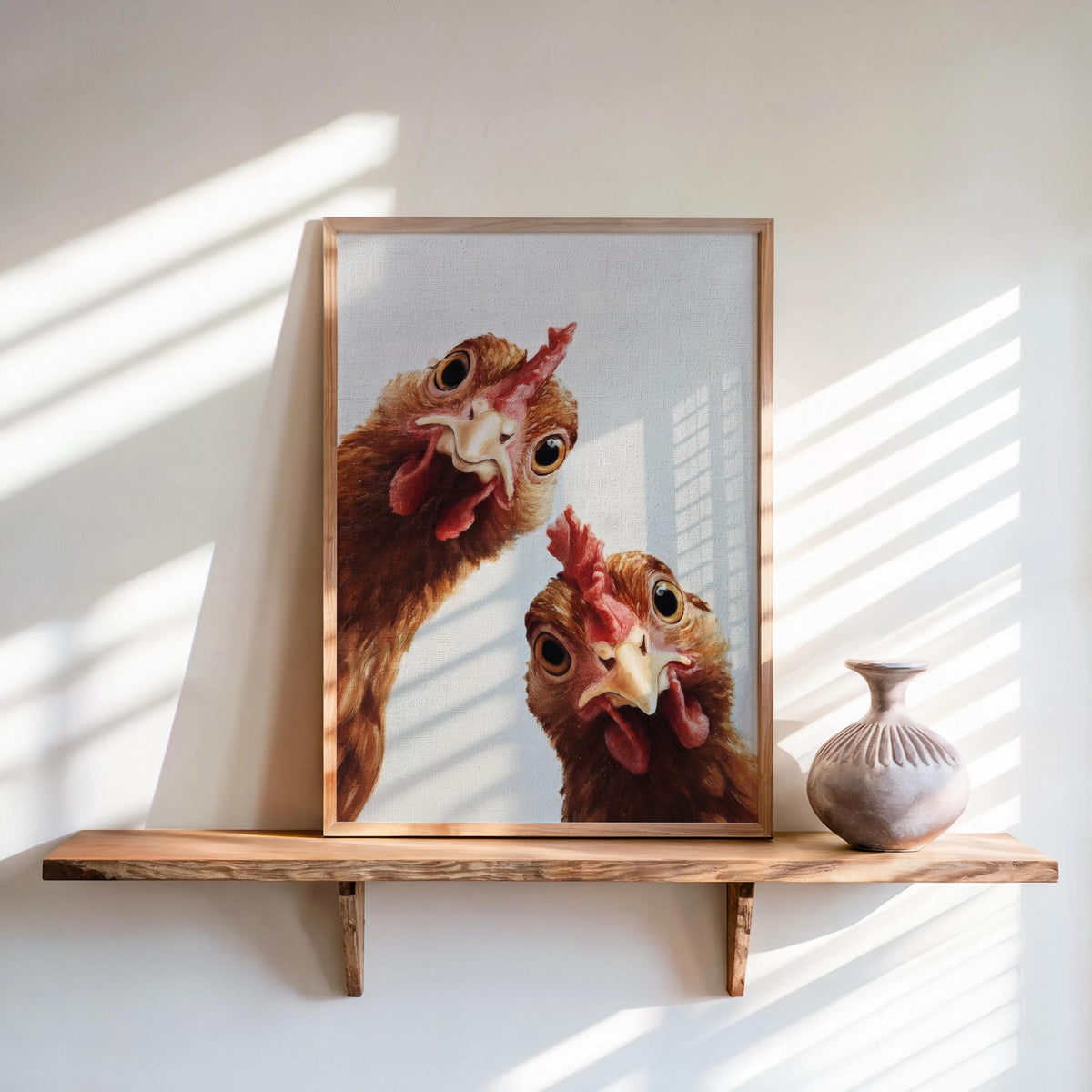 Funny Chicken Wall Art, Rustic Hen Painting, Whimsical Farm Animal Print, Mid Century Retro Bird Poster, Quirky Country Bird Kitchen Decor