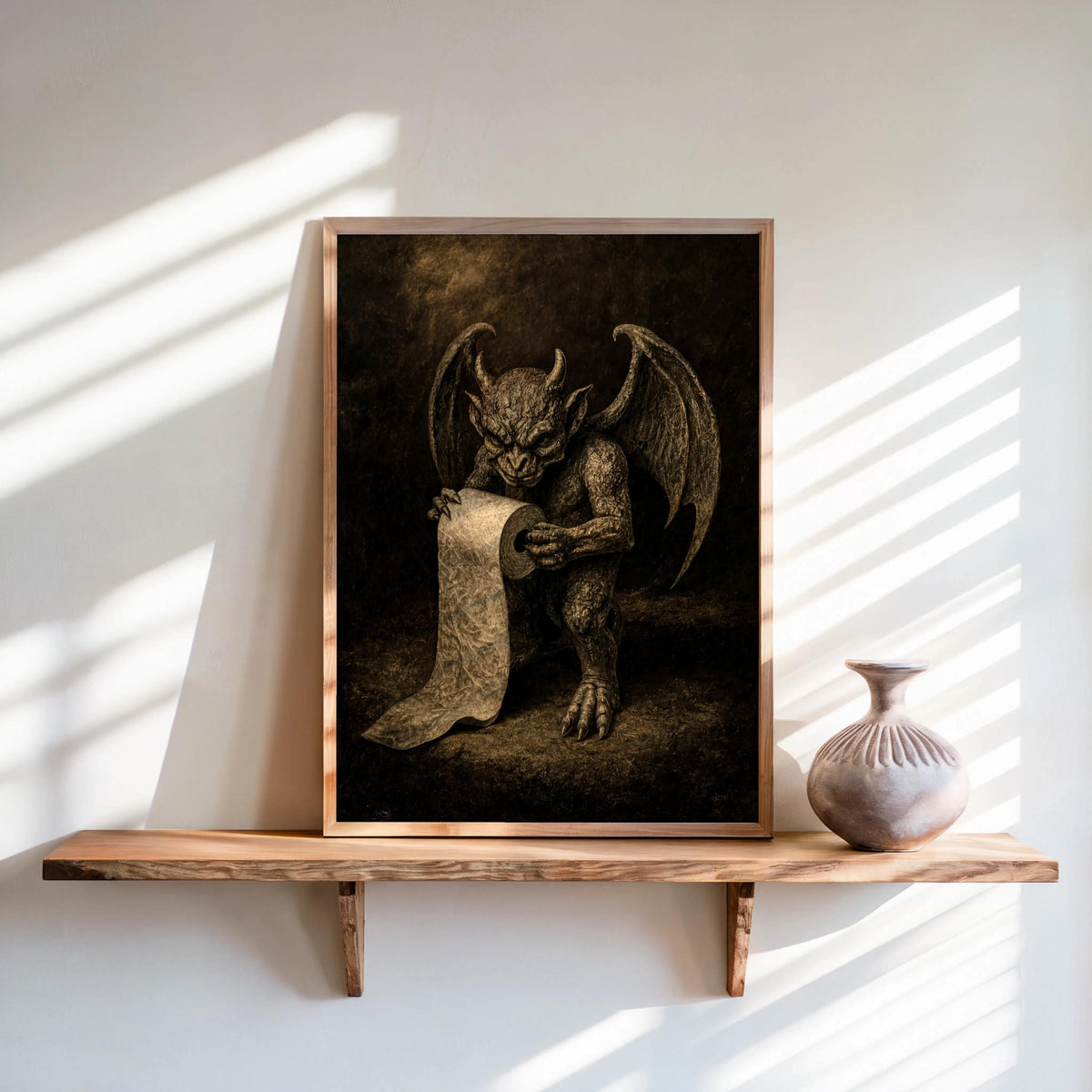 Gargoyle Bathroom Wall Art, Gothic Toilet Paper Poster, Dark Humor Restroom Print, Weird Medieval Decor