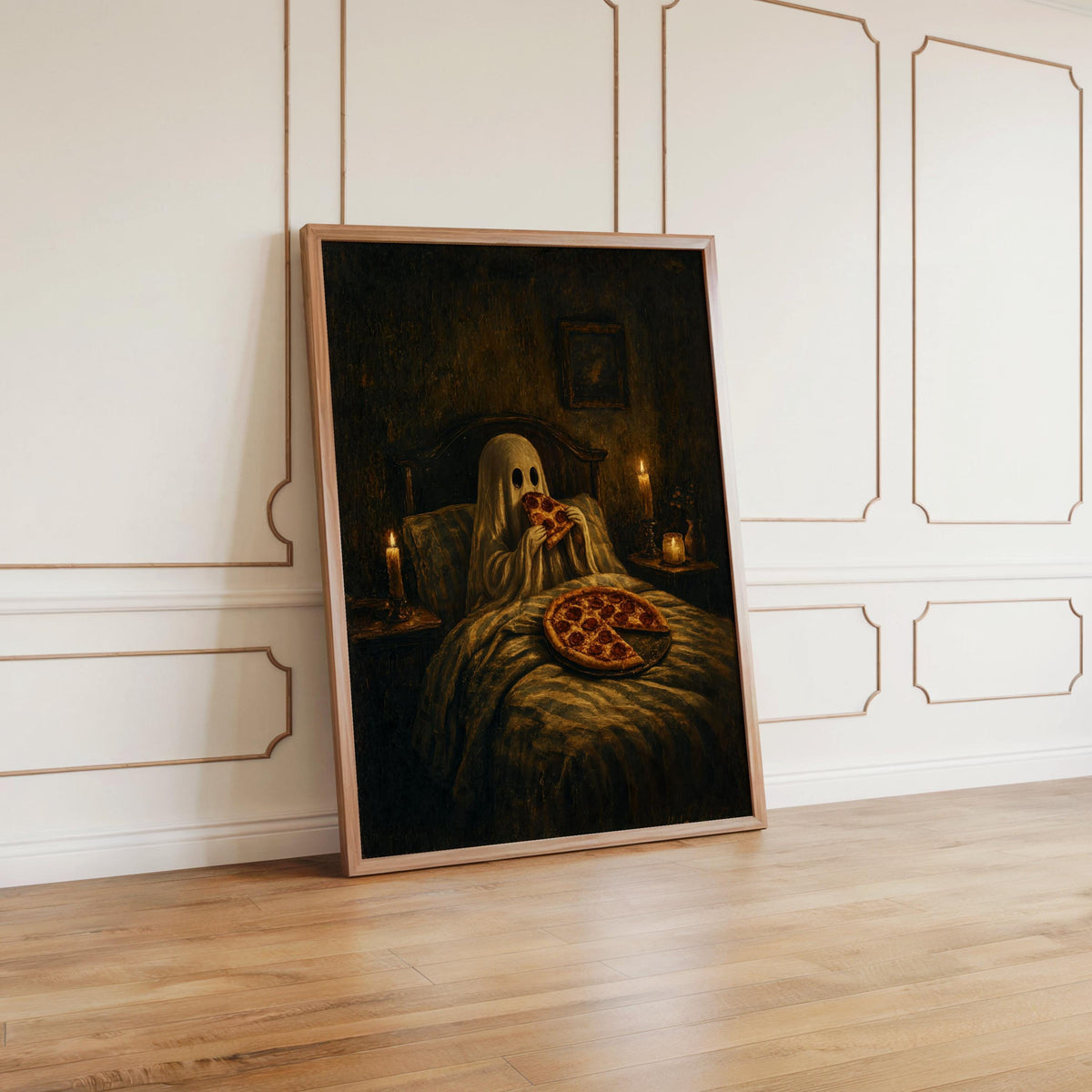 Ghost Pizza Wall Art, Funny Gothic Bedroom Print, Spooky Dark Humor Poster, Cozy Halloween Decor