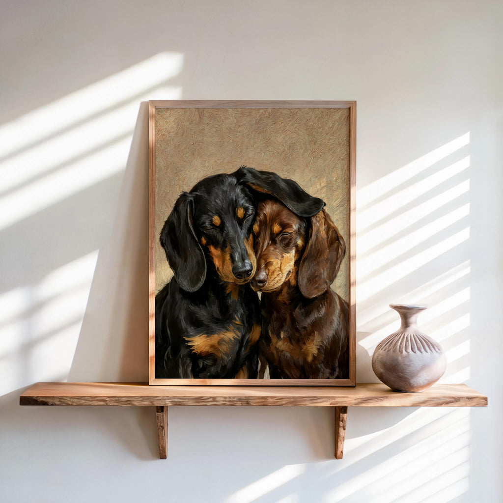 Dachshund Canvas Wall Art, Two Loving Wiener Dogs, Pet Memorial Art, Cute Sausage Dog Lover Portrait Gift, Cozy Doxie Painting