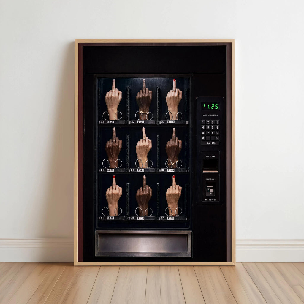 Middle Finger Vending Machine Print, Edgy Pop Art, Satirical Statement Wall Decor