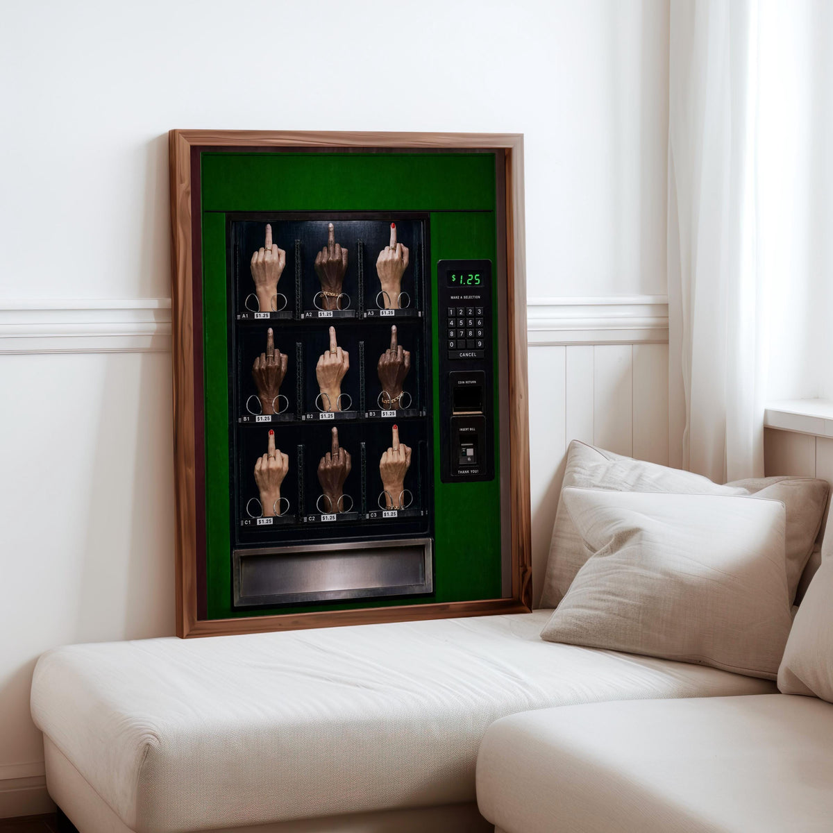 Middle Finger Vending Machine Print, Edgy Pop Art, Satirical Statement Wall Decor
