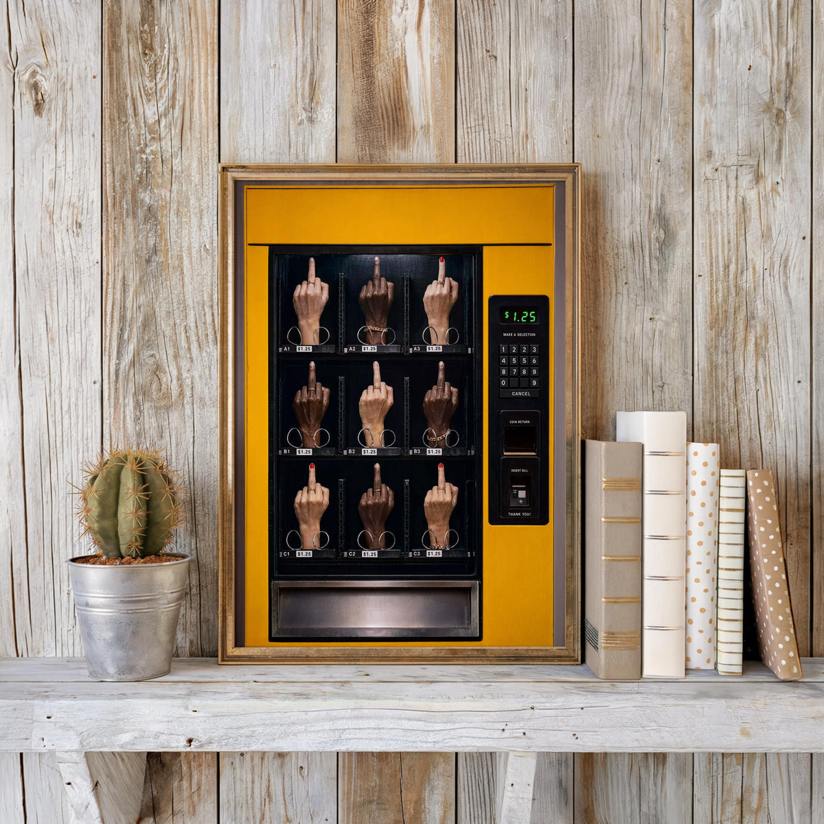 Middle Finger Vending Machine Print, Edgy Pop Art, Satirical Statement Wall Decor