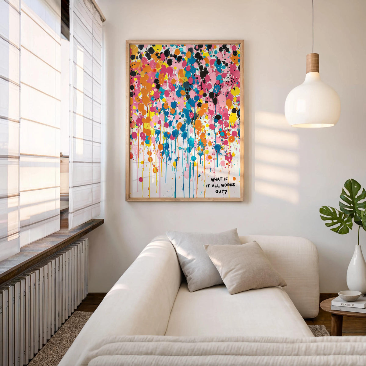 What If It All Works Out Abstract Art, Vibrant Drip Paint Poster, Inspirational Quote Wall Decor, Custom Personal Splatter Typography Print