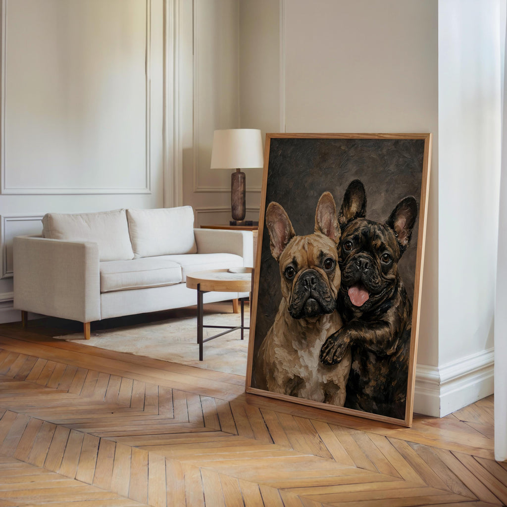 French Bulldog Portrait Canvas, Two Loving Frenchies, Canine Best Friends Painting, Pet Memorial Art, Cute Dog Mom Lover Portrait Gift