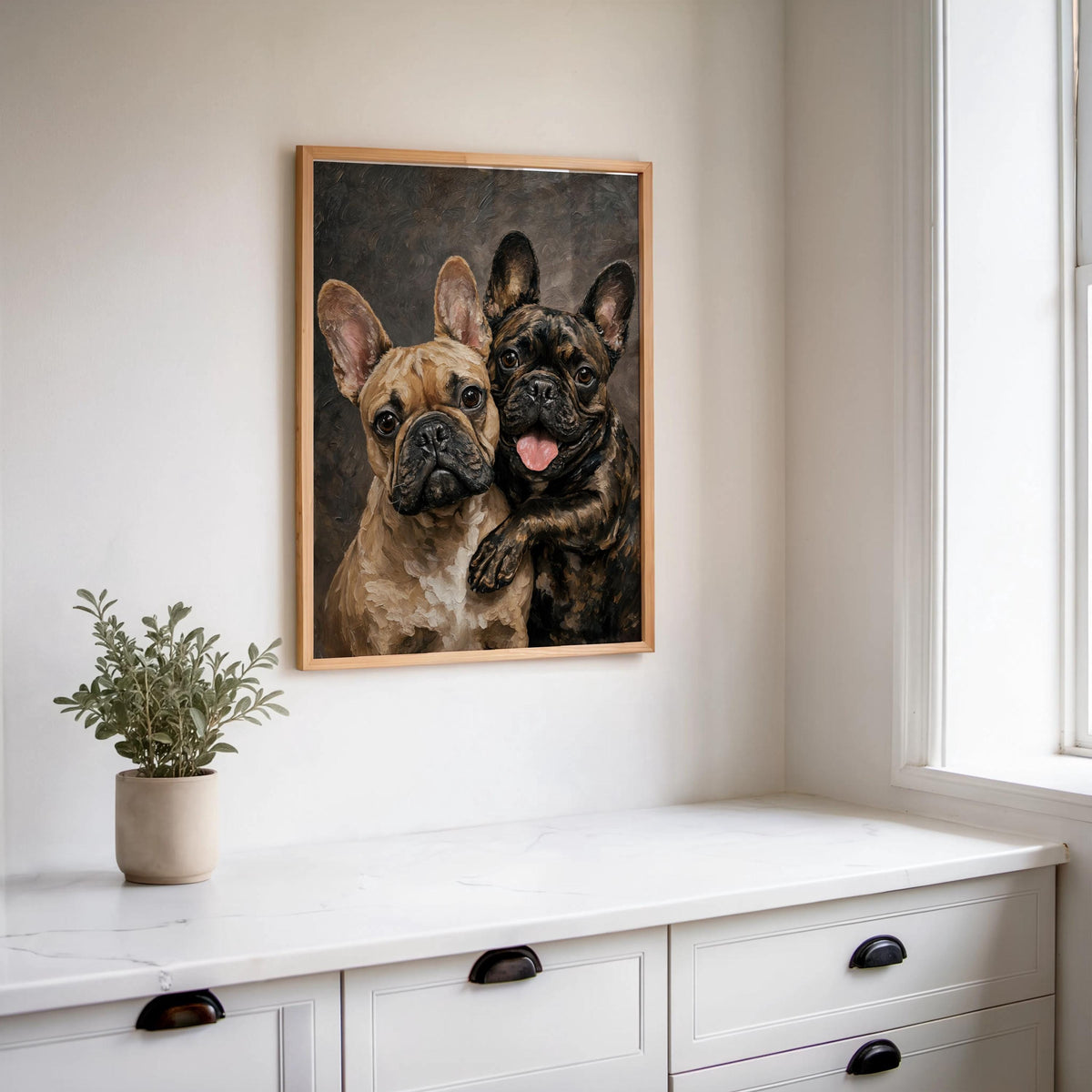 French Bulldog Portrait Canvas, Two Loving Frenchies, Canine Best Friends Painting, Pet Memorial Art, Cute Dog Mom Lover Portrait Gift