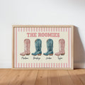 Custom Roommate Cowgirl Boot Wall Art, Personalized Western Nursery College Dorm Decor, Best Friend Cowboy Roomie Print, Girly Family Poster