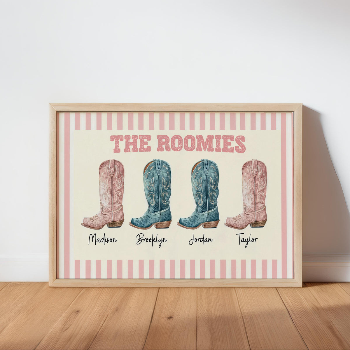 Custom Roommate Cowgirl Boot Wall Art, Personalized Western Nursery College Dorm Decor, Best Friend Cowboy Roomie Print, Girly Family Poster
