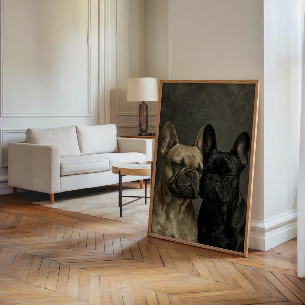 Frenchies Wall Art, Two Loving French Bulldogs Portrait, Frenchie Bedroom Print, Pet Memorial Painting, Cute Sleeping Pups Dog Mom Gift