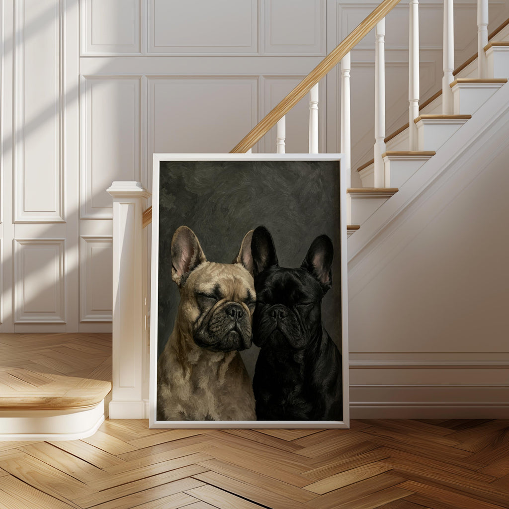 Frenchies Wall Art, Two Loving French Bulldogs Portrait, Frenchie Bedroom Print, Pet Memorial Painting, Cute Sleeping Pups Dog Mom Gift