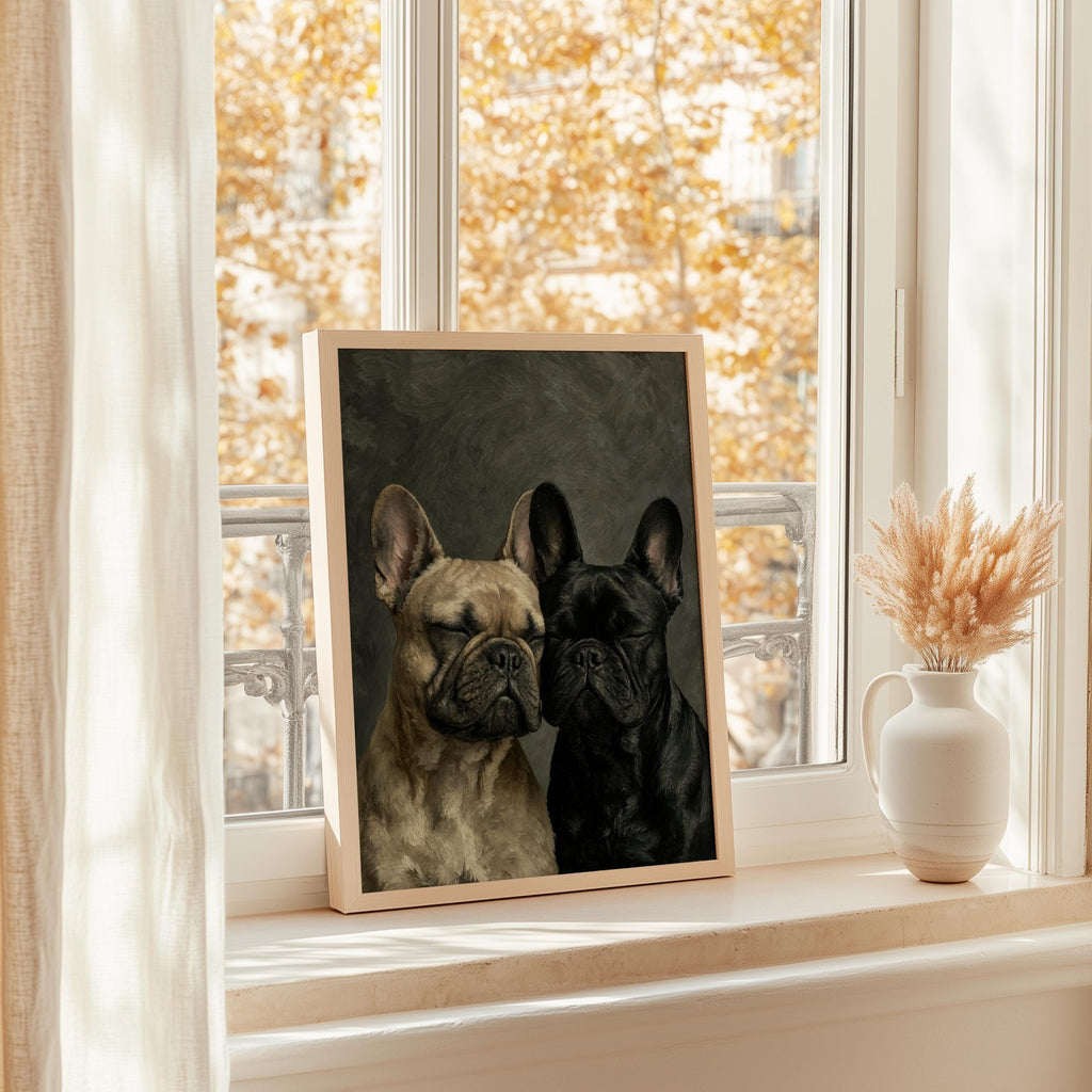 Frenchies Wall Art, Two Loving French Bulldogs Portrait, Frenchie Bedroom Print, Pet Memorial Painting, Cute Sleeping Pups Dog Mom Gift