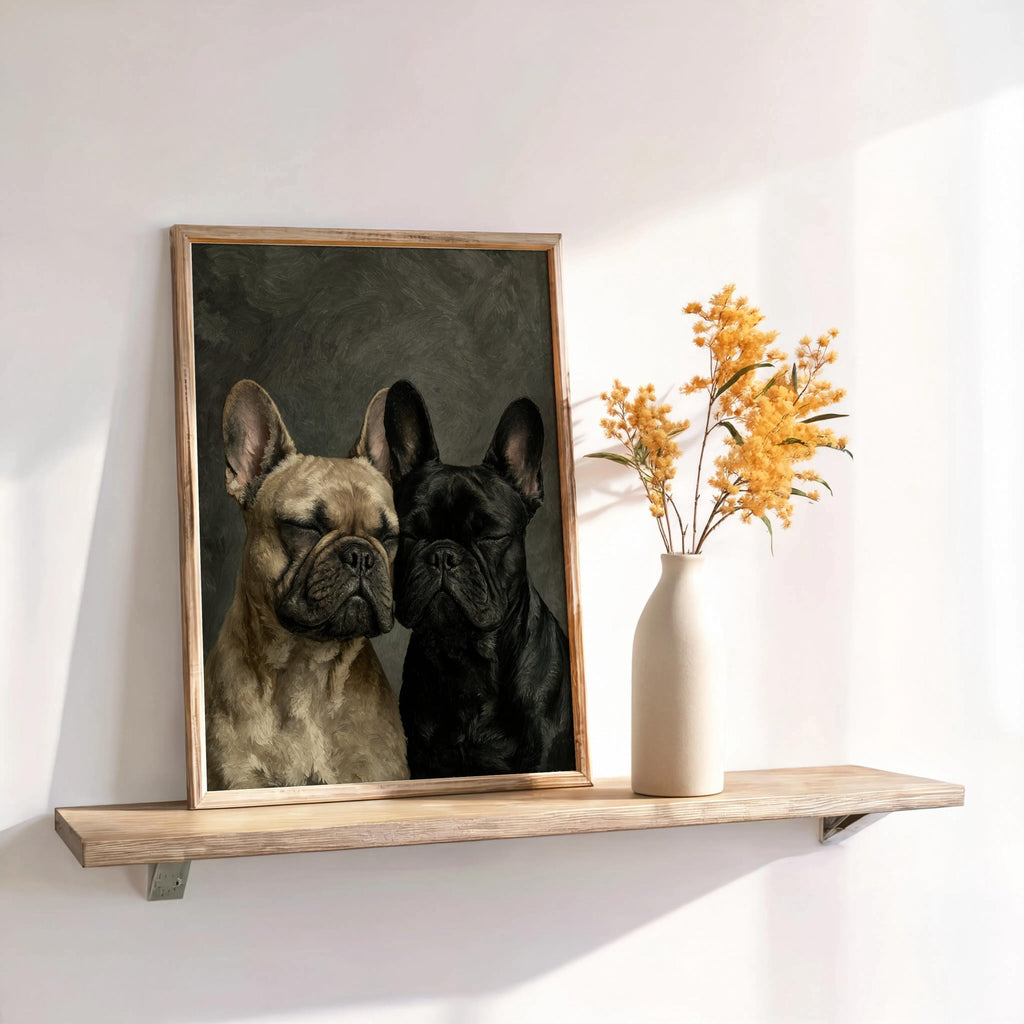 Frenchies Wall Art, Two Loving French Bulldogs Portrait, Frenchie Bedroom Print, Pet Memorial Painting, Cute Sleeping Pups Dog Mom Gift