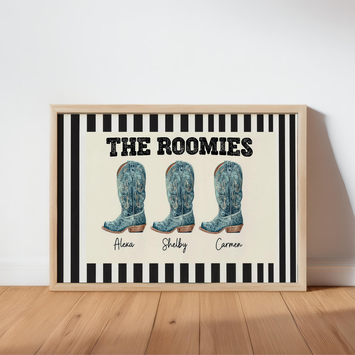 Custom Roommate Cowgirl Boot Wall Art, Personalized Western Nursery College Dorm Decor, Best Friend Cowboy Roomie Print, Girly Family Poster