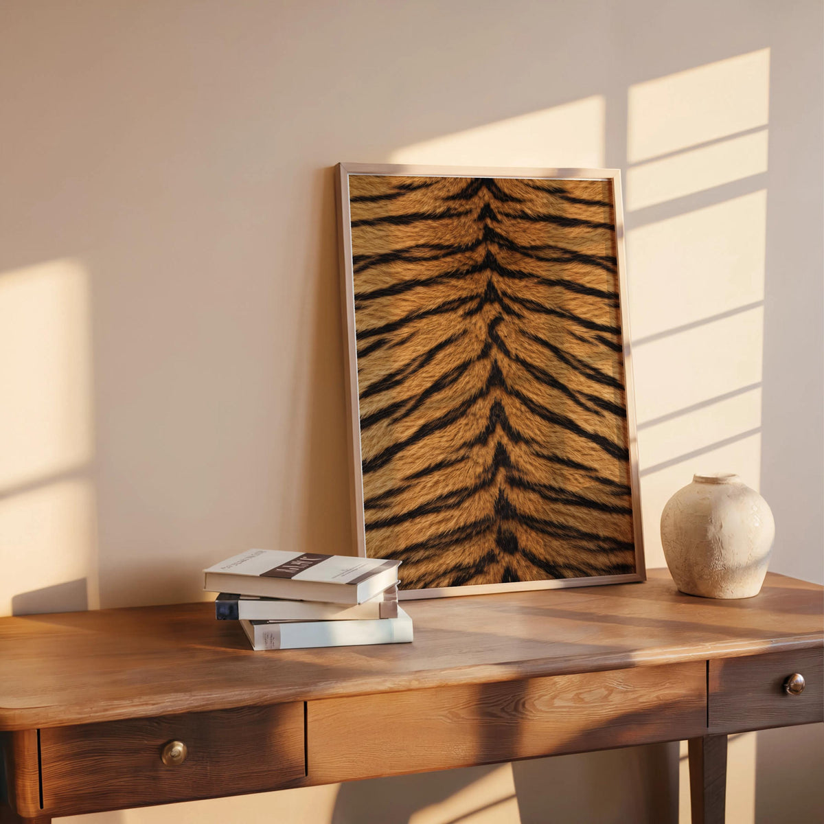 Tiger Print Wall Art, Bold Black Orange Animal Skin Pattern Poster, Maximalist Safari Wildlife Decor, Graphic Tiger Stripes Nature Panel