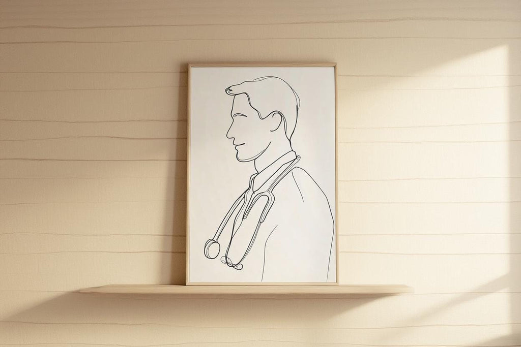 Doctor Line Art, Minimalist Male Physician Portrait, Modern Medical Office Decor, Nurse Clinic Wall Art, Graduation Gift, Stethoscope Print