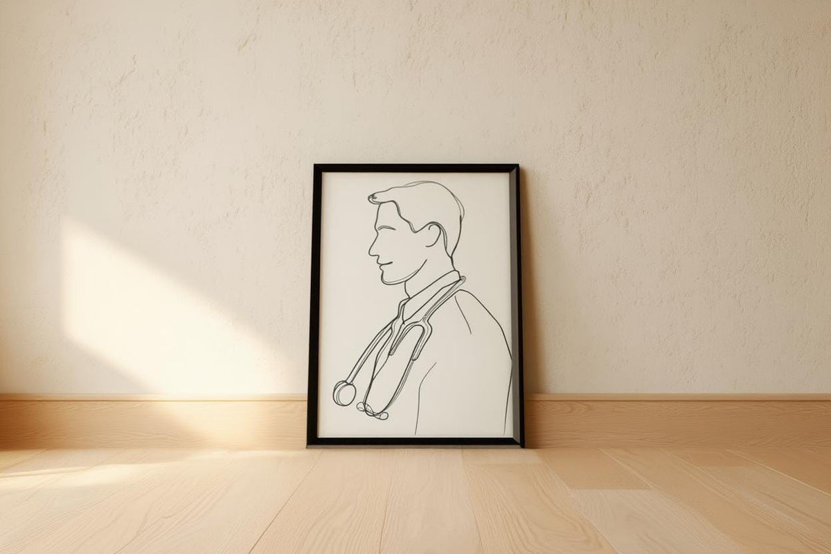 Doctor Line Art, Minimalist Male Physician Portrait, Modern Medical Office Decor, Nurse Clinic Wall Art, Graduation Gift, Stethoscope Print