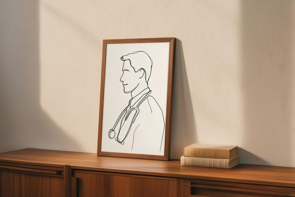 Doctor Line Art, Minimalist Male Physician Portrait, Modern Medical Office Decor, Nurse Clinic Wall Art, Graduation Gift, Stethoscope Print