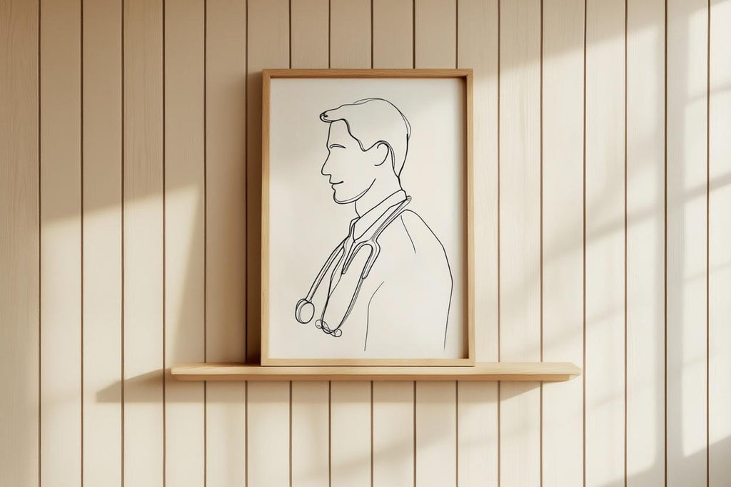 Doctor Line Art, Minimalist Male Physician Portrait, Modern Medical Office Decor, Nurse Clinic Wall Art, Graduation Gift, Stethoscope Print