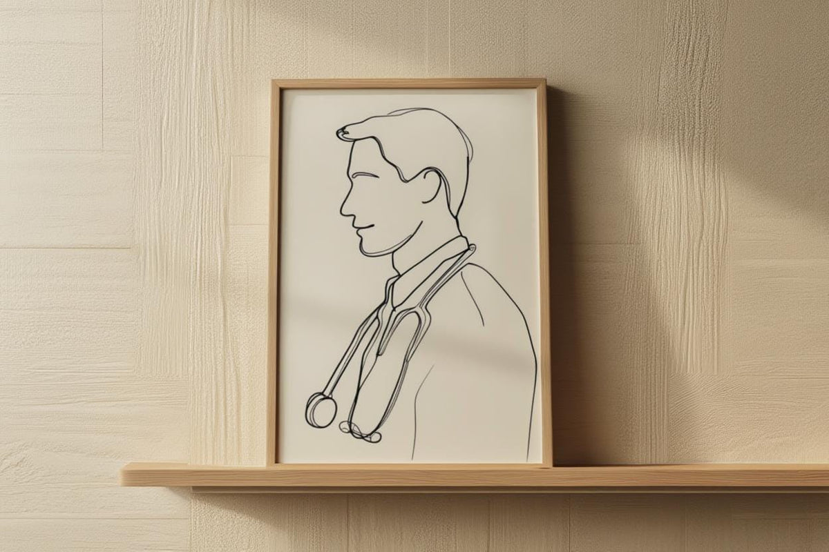Doctor Line Art, Minimalist Male Physician Portrait, Modern Medical Office Decor, Nurse Clinic Wall Art, Graduation Gift, Stethoscope Print
