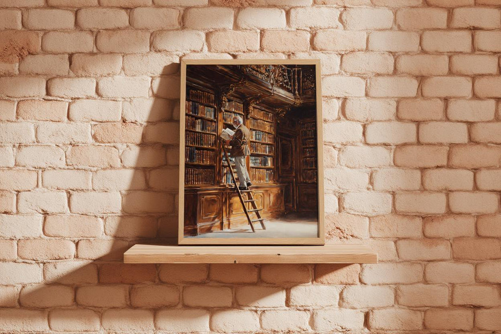 Library Oil Painting, Moody Dark Academia Wall Art, Book Lover Gift, Vintage Study Print, Librarian Home Office Decor, Bibliophile Poster