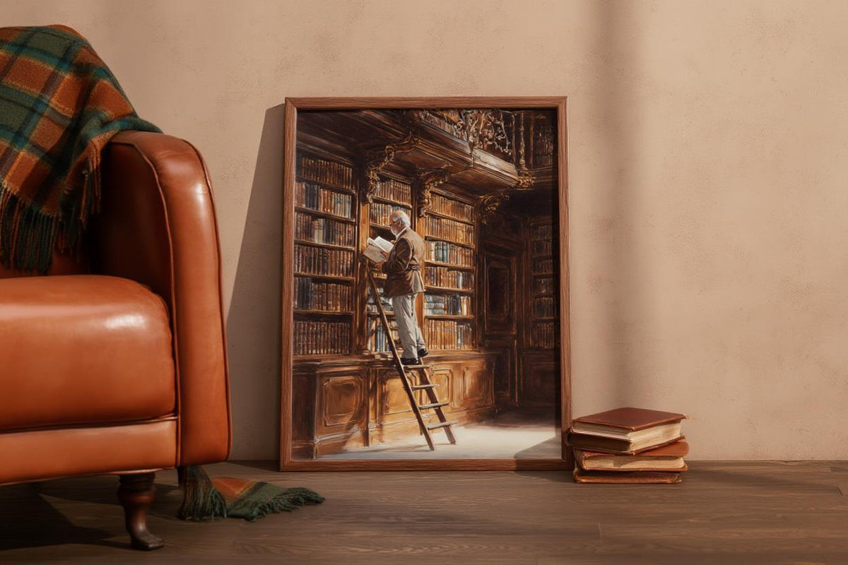Library Oil Painting, Moody Dark Academia Wall Art, Book Lover Gift, Vintage Study Print, Librarian Home Office Decor, Bibliophile Poster