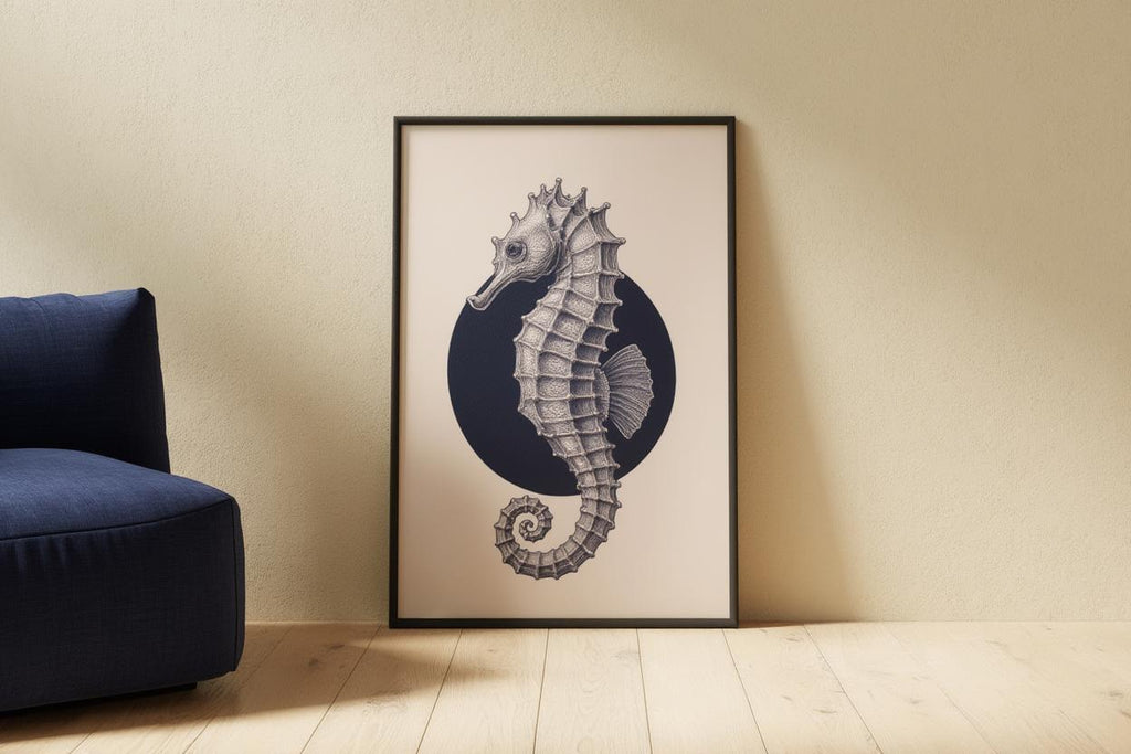 Seahorse Line Art, Minimalist Japanese Ocean Wall Decor, Modern Nautical Print, Ink Illustration Marine Poster, Japandi Sea Life Gift