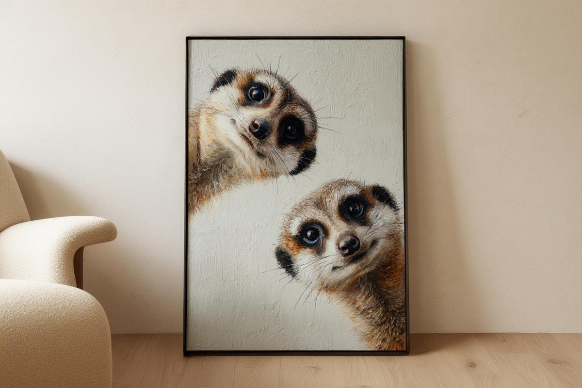 Meerkats Painting, Whimsical Curious Animal Print, Modern Safari Nursery Decor, Playful Wildlife Fine Art, Cute Funny African Pet Portrait