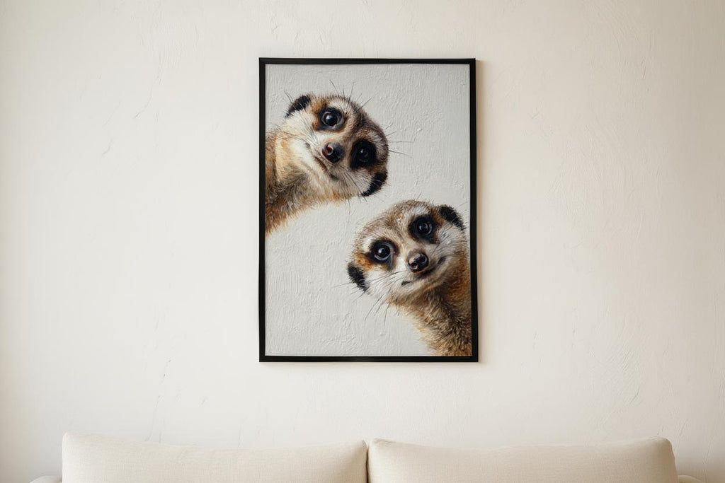 Meerkats Painting, Whimsical Curious Animal Print, Modern Safari Nursery Decor, Playful Wildlife Fine Art, Cute Funny African Pet Portrait