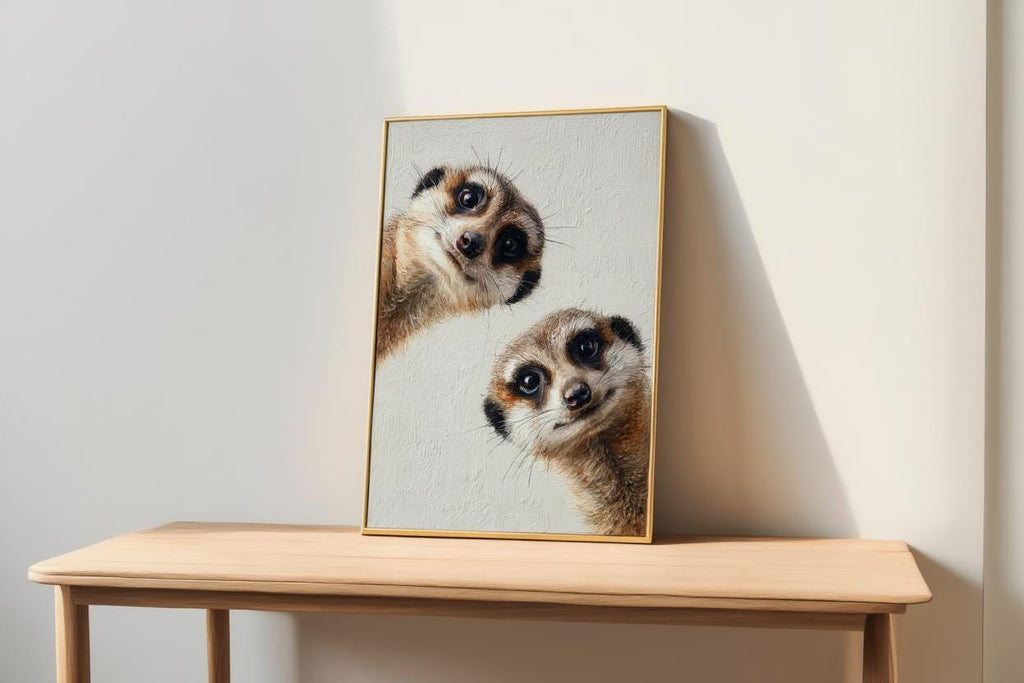 Meerkats Painting, Whimsical Curious Animal Print, Modern Safari Nursery Decor, Playful Wildlife Fine Art, Cute Funny African Pet Portrait