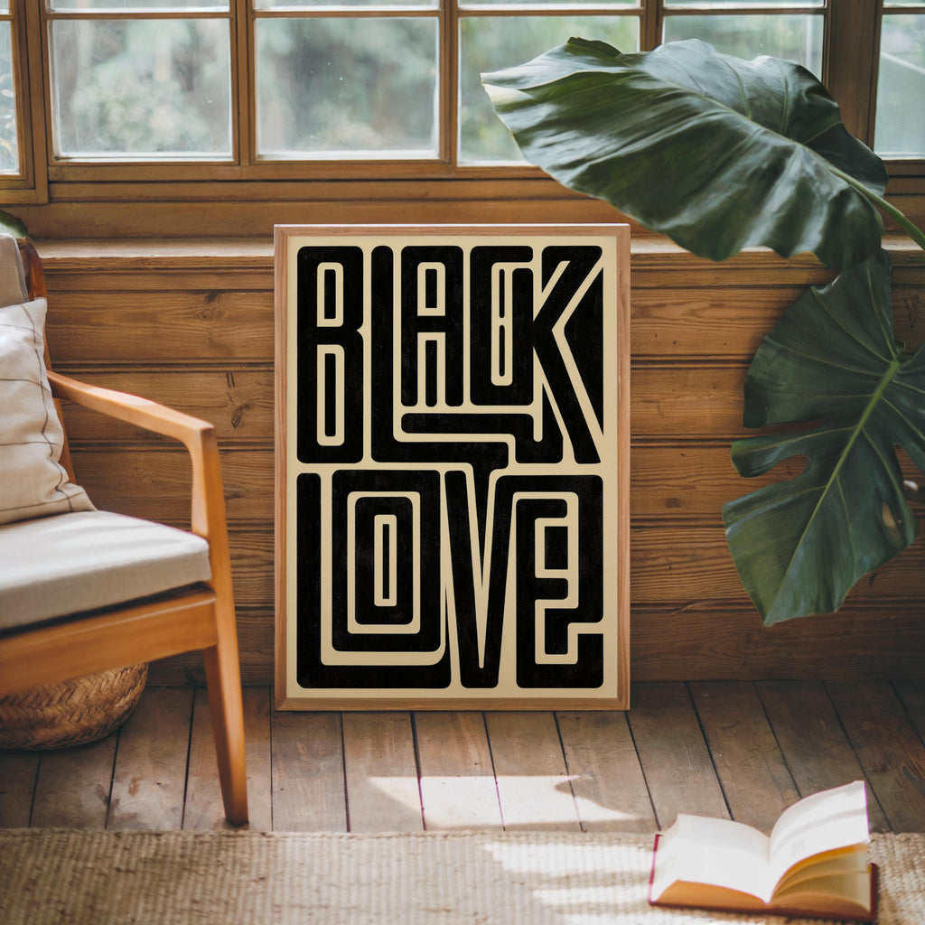 Black Love Typography Wall Art, Bold Afrocentric Pride Print, Modern Minimalist Culture Decor, Unapologetic Afro Poster, Juneteenth Gift