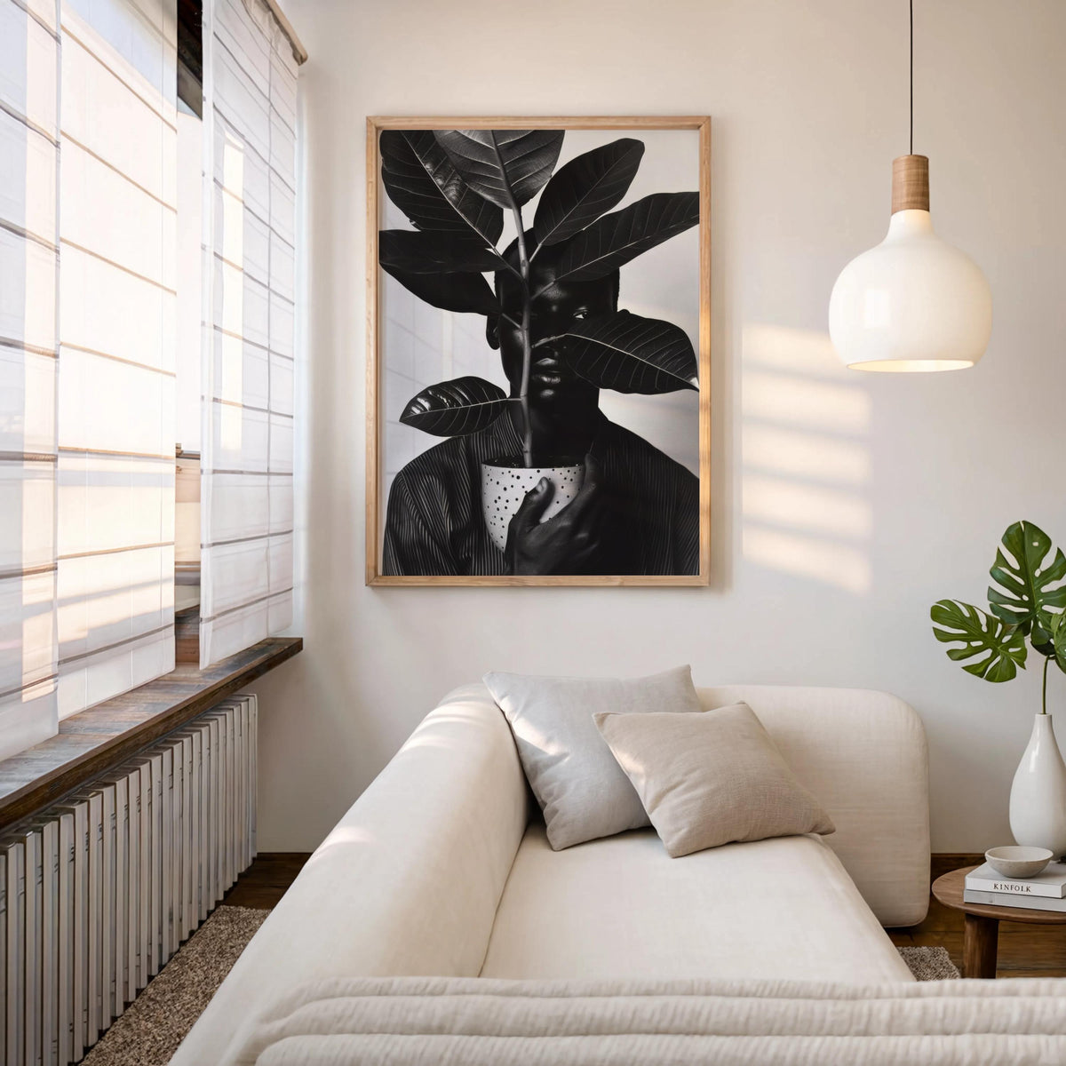 Black Man Plant Wall Art, Afrocentric Botanical Portrait, Black & White Decor, African American Pride, Plant Lover Decor, Realistic Digital