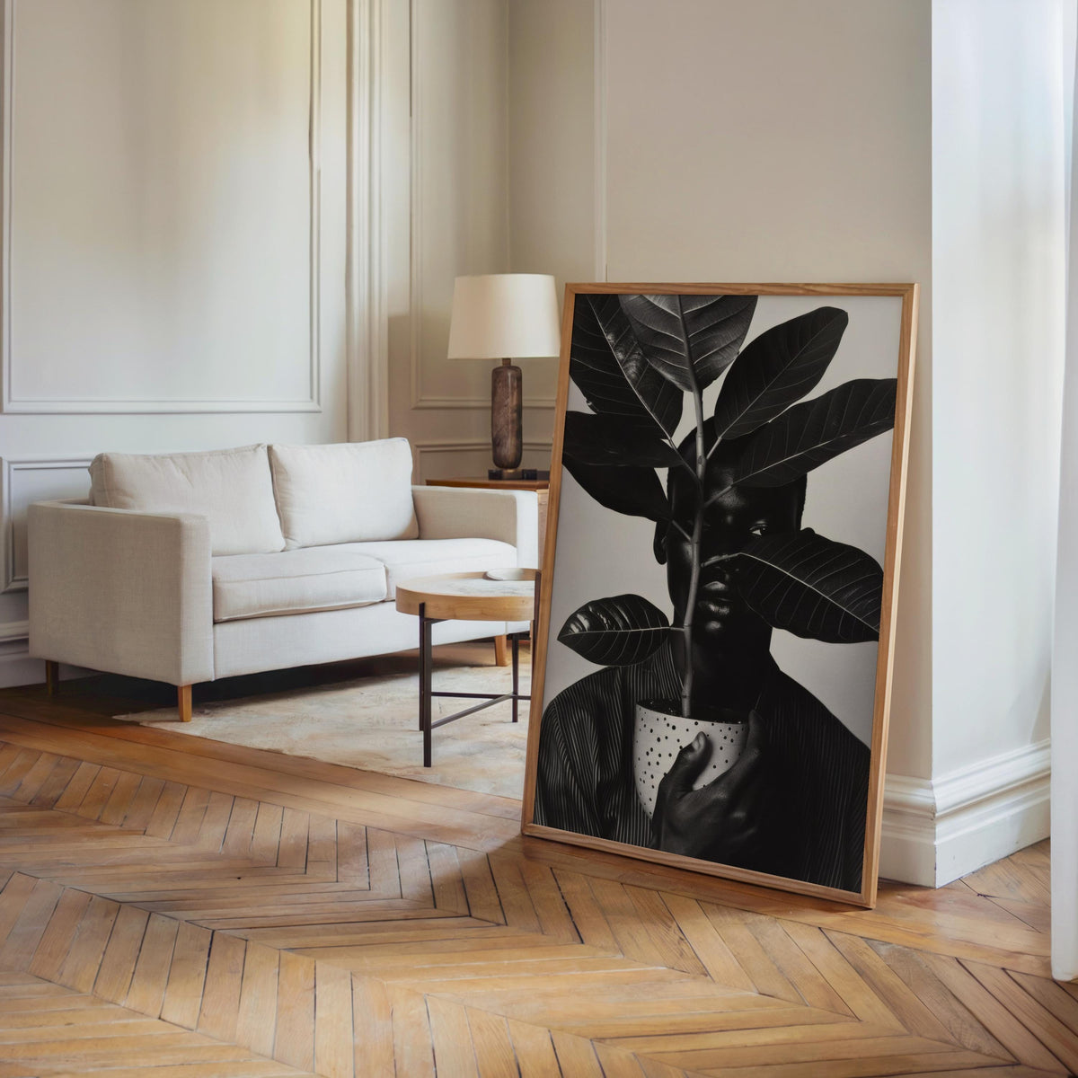 Black Man Plant Wall Art, Afrocentric Botanical Portrait, Black & White Decor, African American Pride, Plant Lover Decor, Realistic Digital
