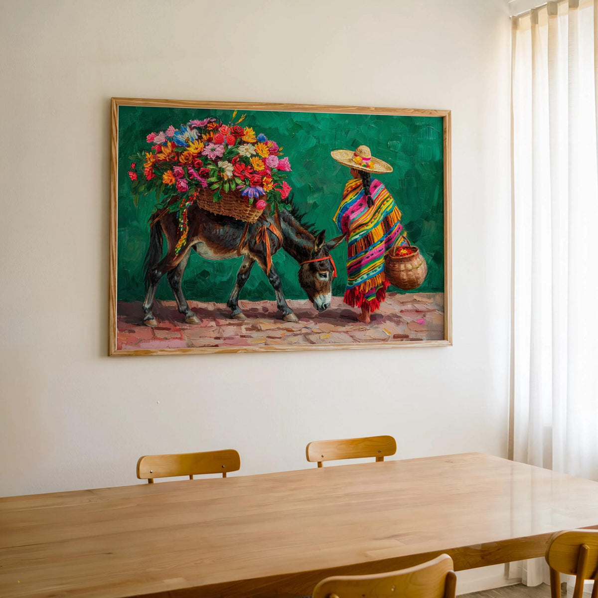 Mexican Floral Donkey Wall Art, Latina Flower Market Folk Art, Vibrant Cultural Serape Print, Mexico Decor, Colorful Latin American Painting